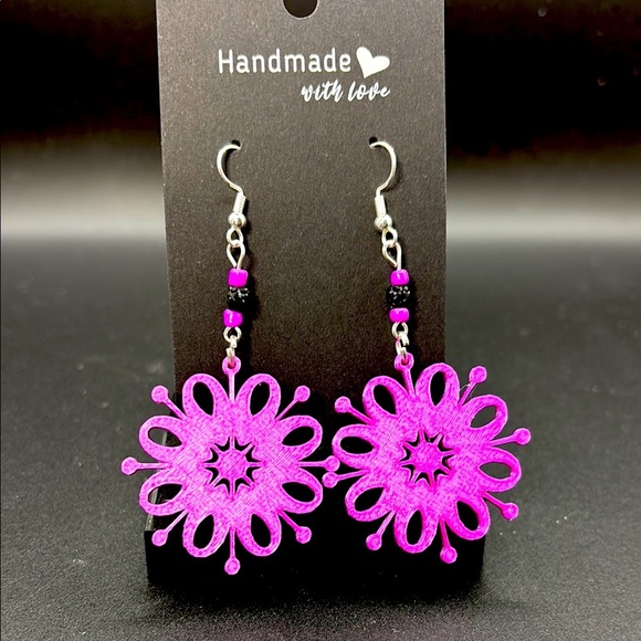 Handmade Pink Floral Earrings - Picture 1 of 6
